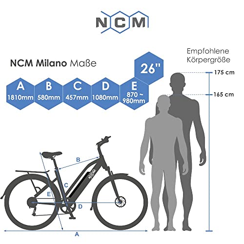 NCM Milano Plus Urban E-Trekking E-Bike 48V 16Ah 768Wh Schwarz 26″ - 7